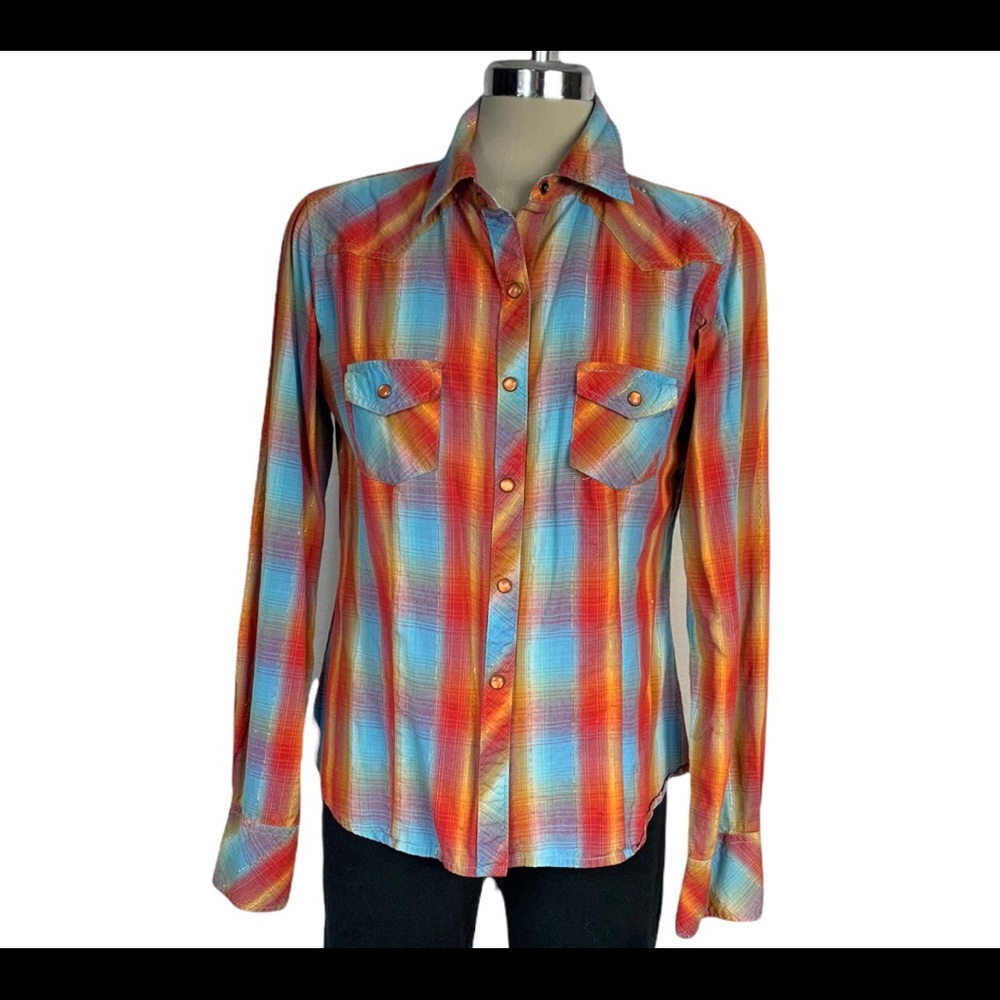 Fossil plaid long sleeves red and orange Shirt